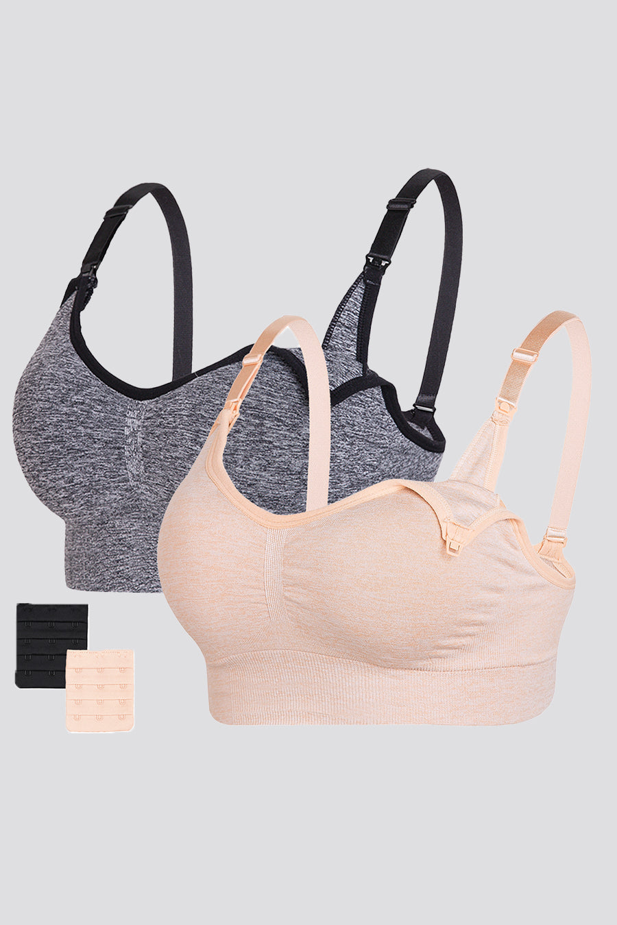 full coverage nursing bras Black Heather+Beige Heather