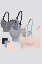 full coverage nursing bras Black Heather+Grey Heather+Beige Heather