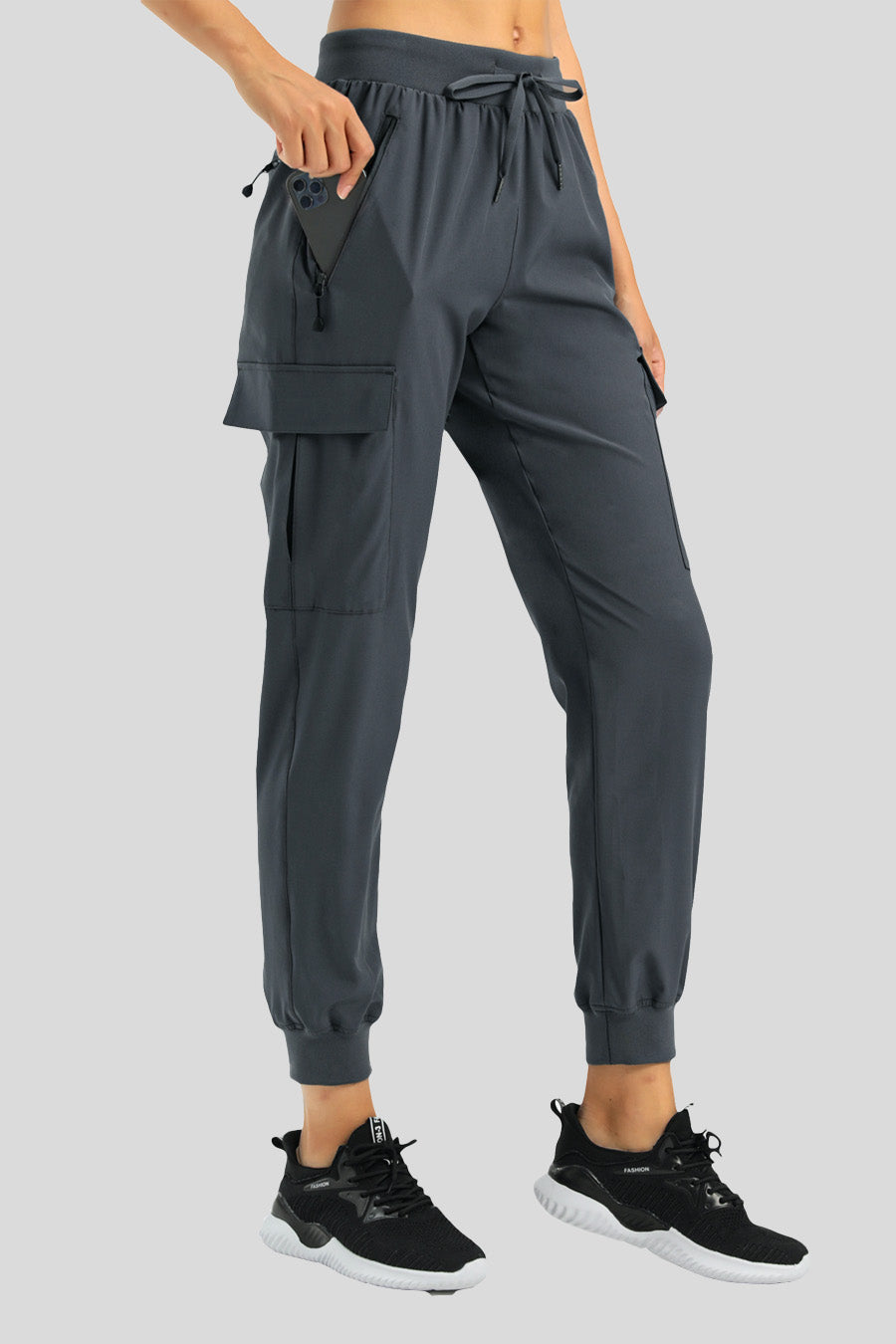 womens hiking cargo pants tapered grey side